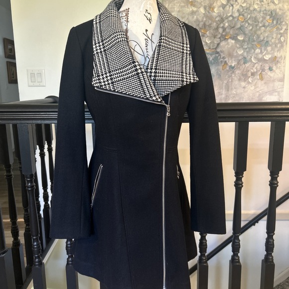 Guess Black with Black & White Gingham Detail Jacket Can Be Worn Multiple Ways S - Picture 1 of 12
